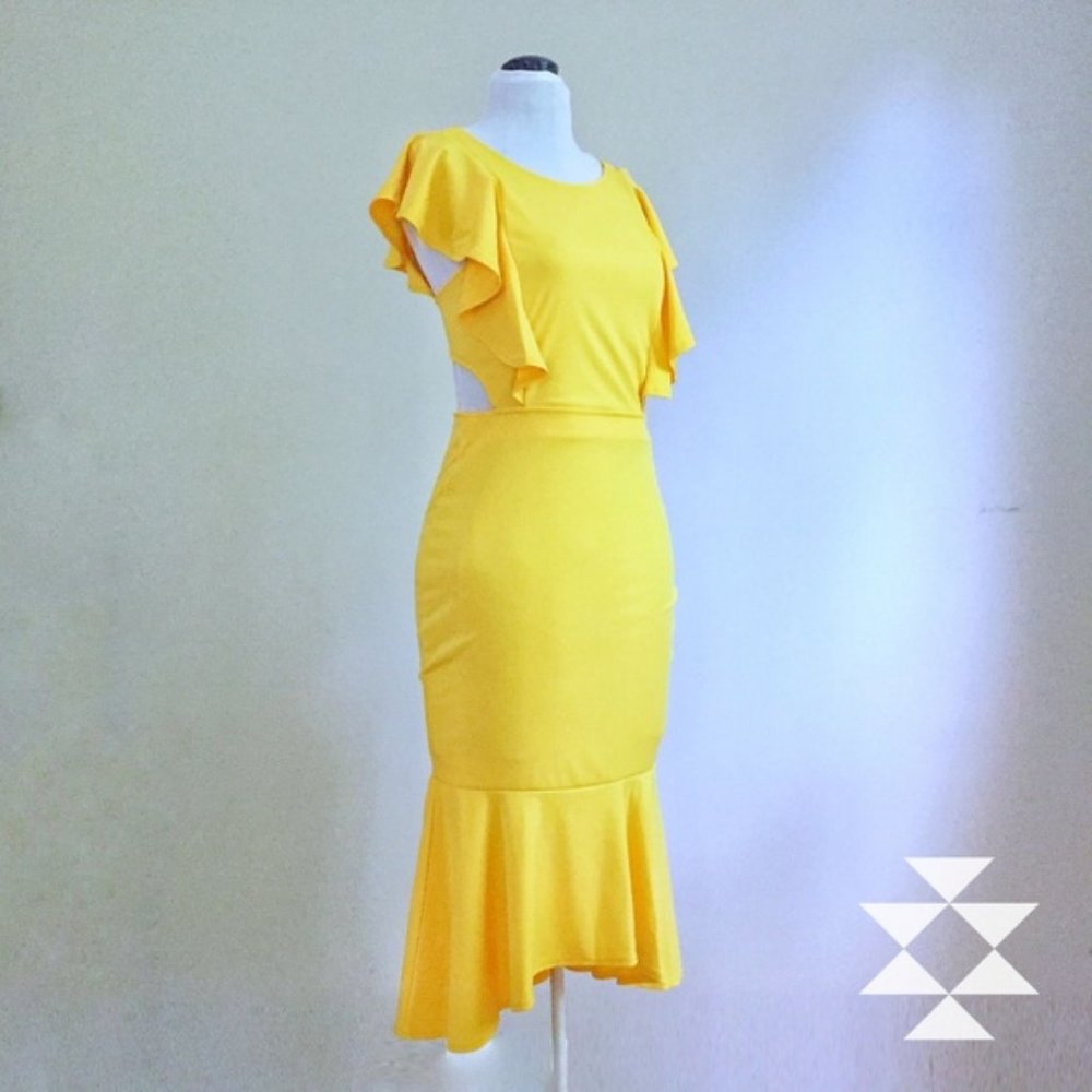Mermaid Style Midi Dress Ruffles New